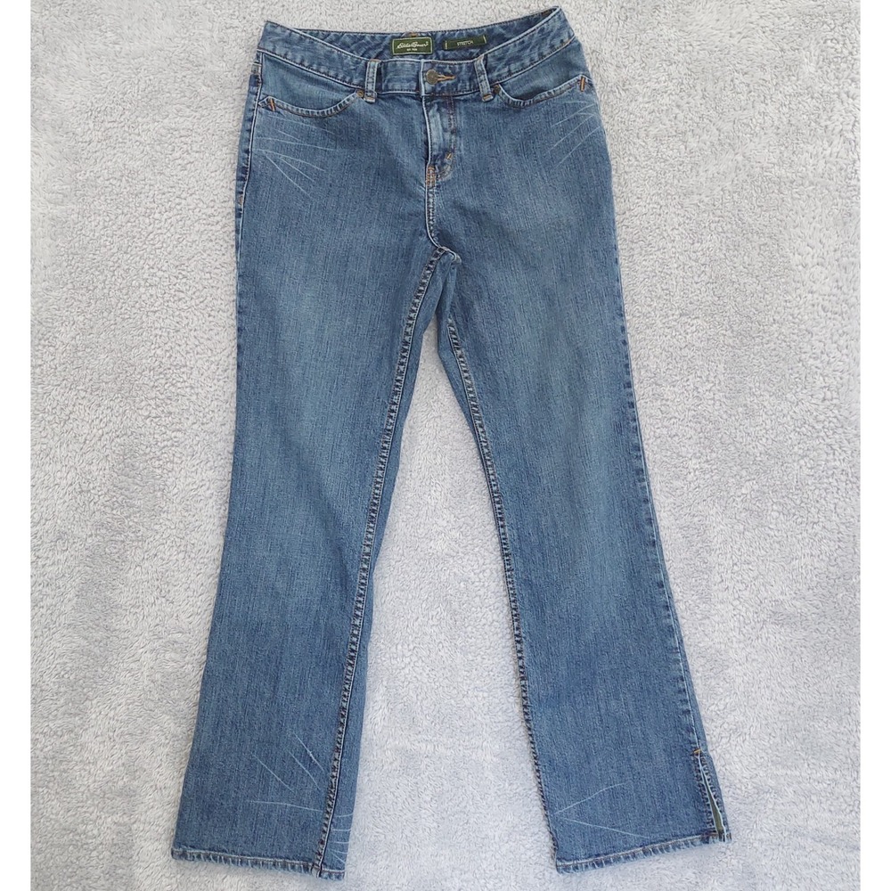 Eddie Bauer Bootcut Jeans Women's 6 Blue Stretch Side Slit Hem Mid Rise Everyday